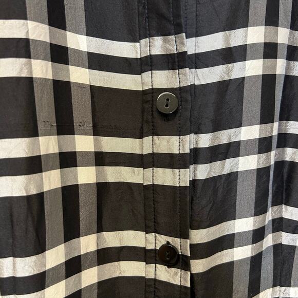 NINA MCLEMORE Silk Button Down Plaid Balck & White Dress/Jacket w/ pockets Sz S - Picture 6 of 8